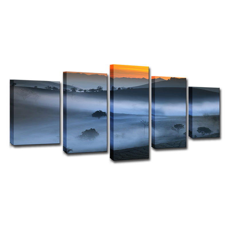 Frendorf | Blauwe Mistige Land Wanddecor Scenografie Modernisme Multi-Stuk Canvas Kunst voor Eetkamer