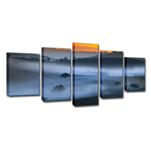 Frendorf | Blauwe Mistige Land Wanddecor Scenografie Modernisme Multi-Stuk Canvas Kunst voor Eetkamer