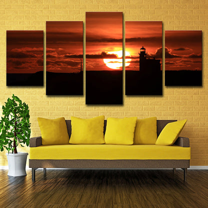 Moderne Leinwand Wandkunst in Rot Großer Sonnenuntergang hinter der Wolke Wanddekoration für das Wohnzimmer