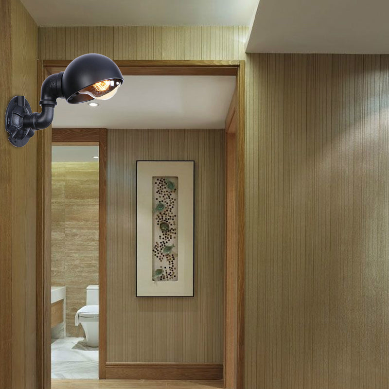 Frendorf | Dome Shade Iron Wall Light Fixture Industrial 1 Light Schlafzimmer Wandleuchte mit Rohrdesign in Schwarz