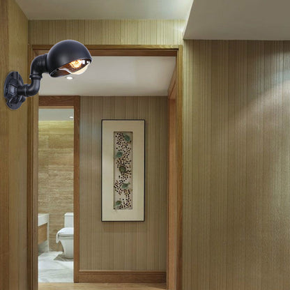 Frendorf | Dome Shade Iron Wall Light Fixture Industrial 1 Light Schlafzimmer Wandleuchte mit Rohrdesign in Schwarz