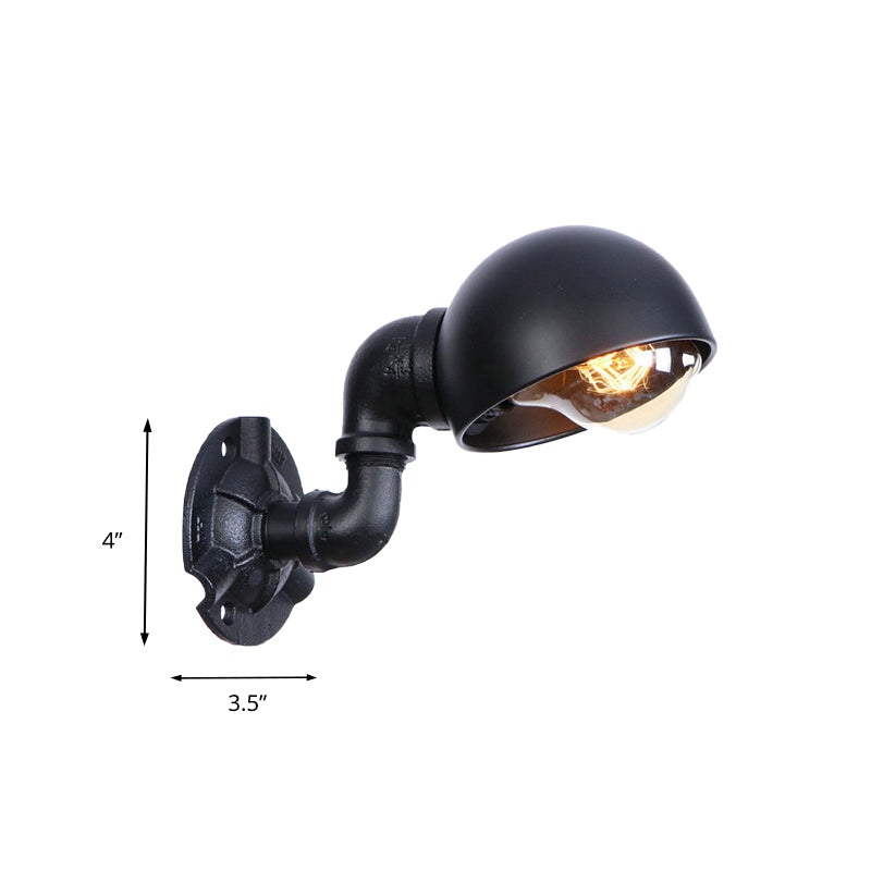 Frendorf | Dome Shade Iron Wall Light Fixture Industrial 1 Light Schlafzimmer Wandleuchte mit Rohrdesign in Schwarz