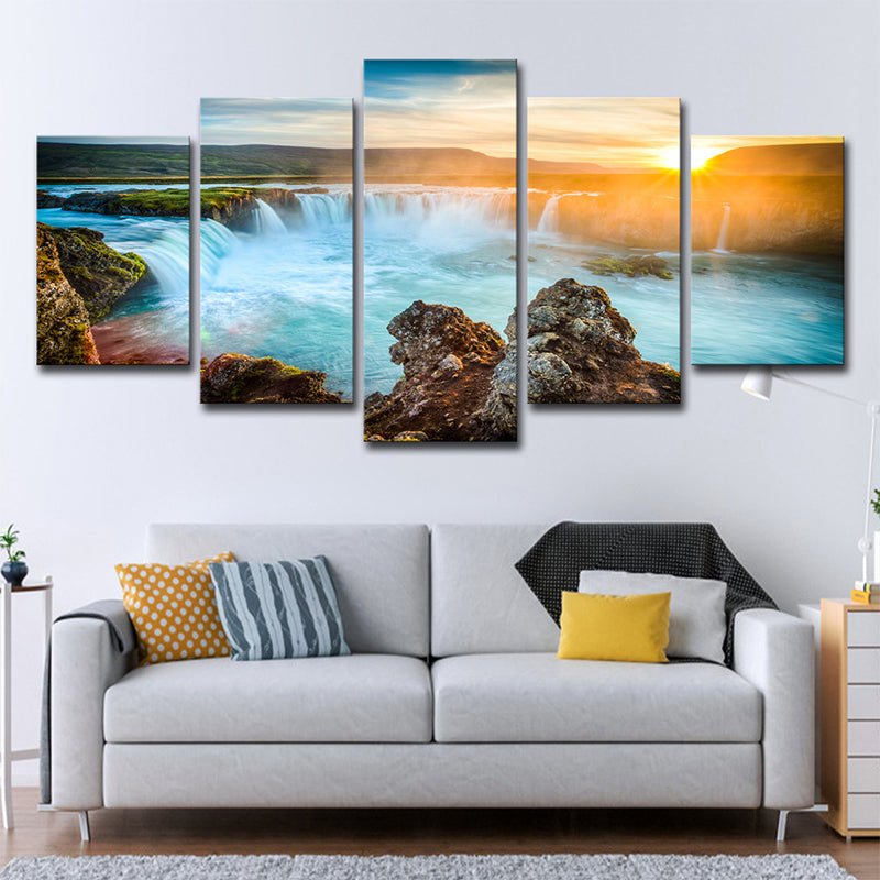 Frendorf | Tolle Island Cascades Leinwandkunst Hausinterieur Sonnenuntergang Landschaft Wanddeko in Blau