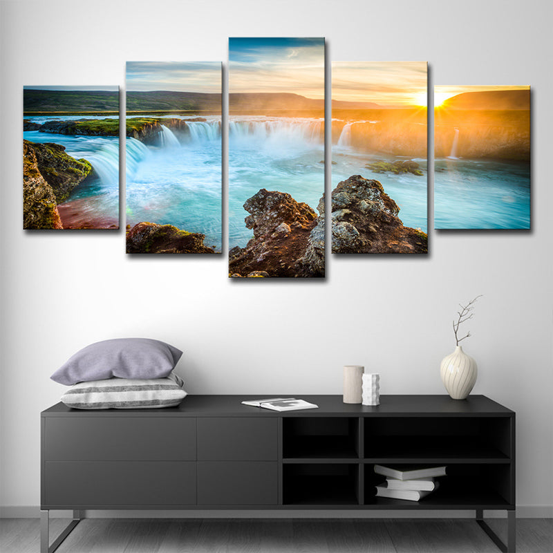 Frendorf | Tolle Island Cascades Leinwandkunst Hausinterieur Sonnenuntergang Landschaft Wanddeko in Blau