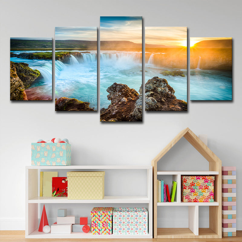 Frendorf | Tolle Island Cascades Leinwandkunst Hausinterieur Sonnenuntergang Landschaft Wanddeko in Blau