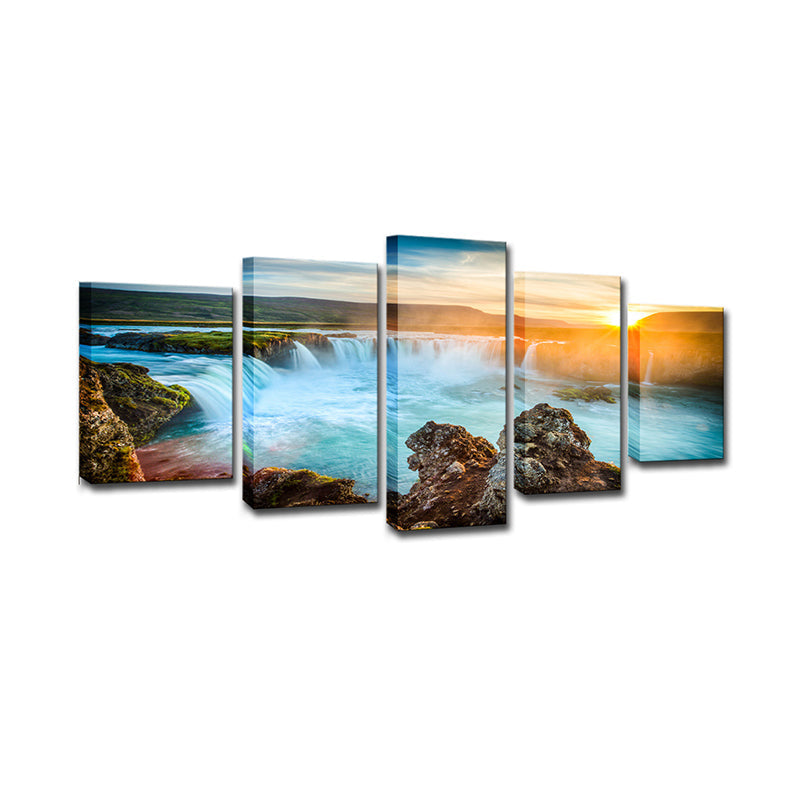 Frendorf | Tolle Island Cascades Leinwandkunst Hausinterieur Sonnenuntergang Landschaft Wanddeko in Blau