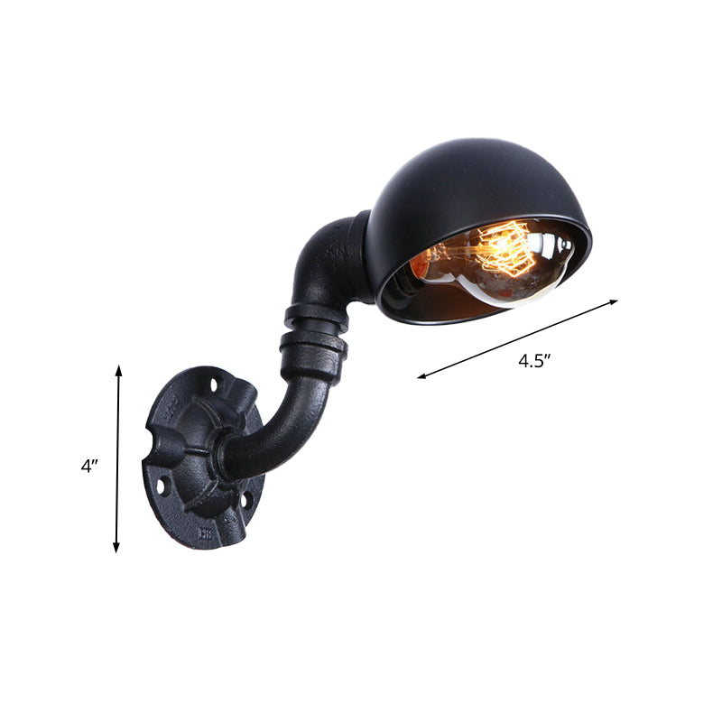 Frendorf | Dome Shade Iron Wall Light Fixture Industrial 1 Light Schlafzimmer Wandleuchte mit Rohrdesign in Schwarz