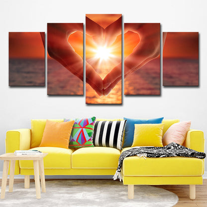 Frendorf | Zonsondergang Hart Handen Wandkunst Print Modernistisch Multi-Stuk Canvas in Bruin voor Slaapkamer