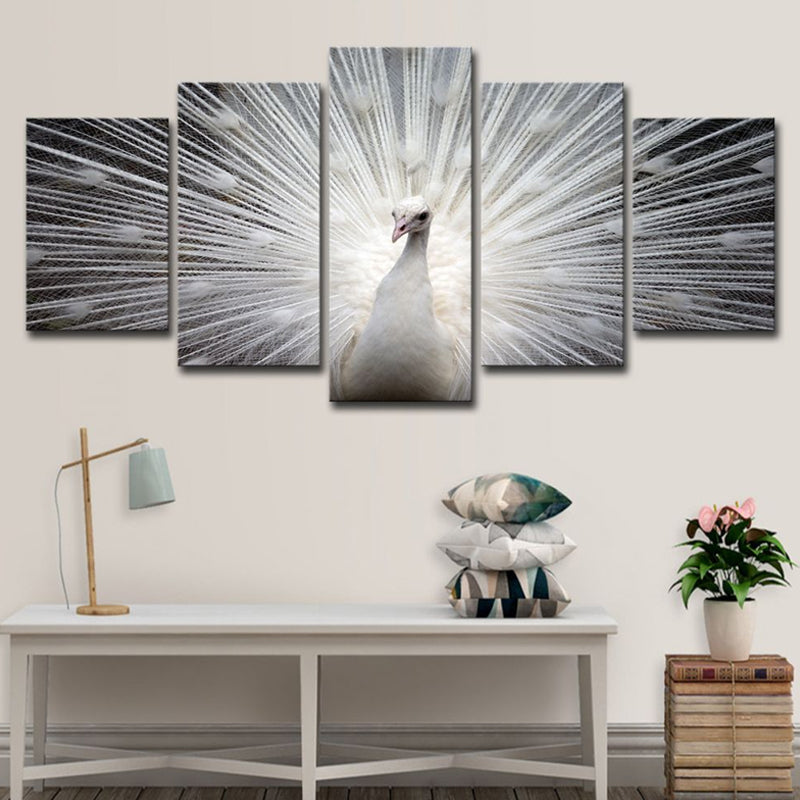Frendorf | Pfau wandkunst op witte canvasprint voor home decoratie, meerledig