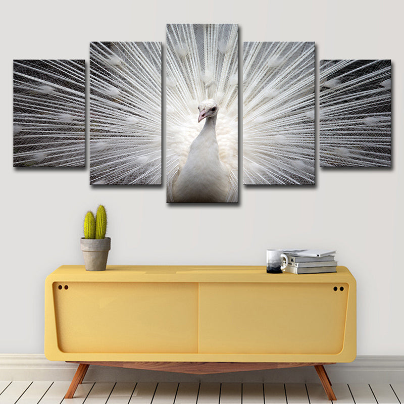 Frendorf | Pfau wandkunst op witte canvasprint voor home decoratie, meerledig
