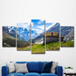 Zeitgenössische Blockhaus-Wandkunst Blaue Tal Landschaft Leinwanddruck für Wohnzimmer