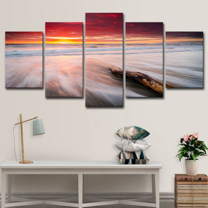 Frendorf | Orange Twilight am Strand Leinwand Seascape Moderne Multi-Teil Wandkunstdruck für Schlafzimmer