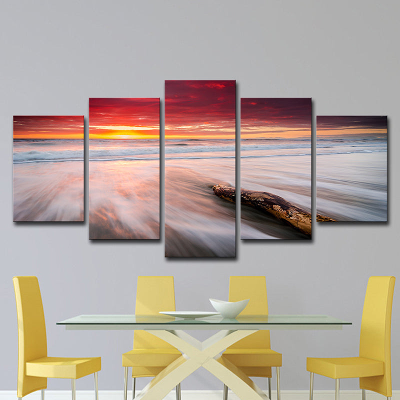 Frendorf | Orange Twilight am Strand Leinwand Seascape Moderne Multi-Teil Wandkunstdruck für Schlafzimmer