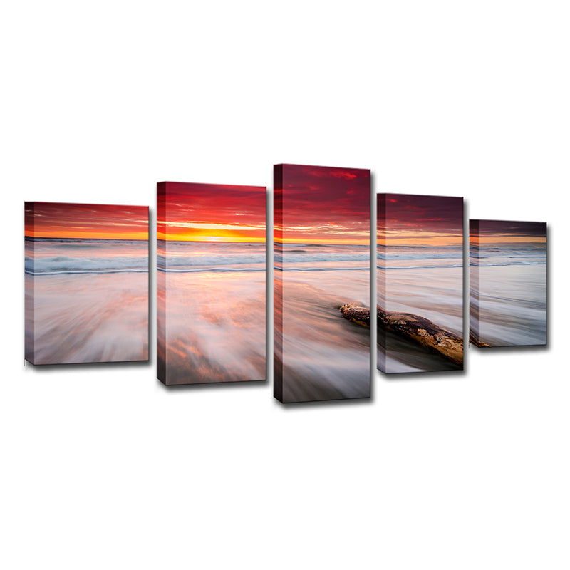Frendorf | Orange Twilight am Strand Leinwand Seascape Moderne Multi-Teil Wandkunstdruck für Schlafzimmer