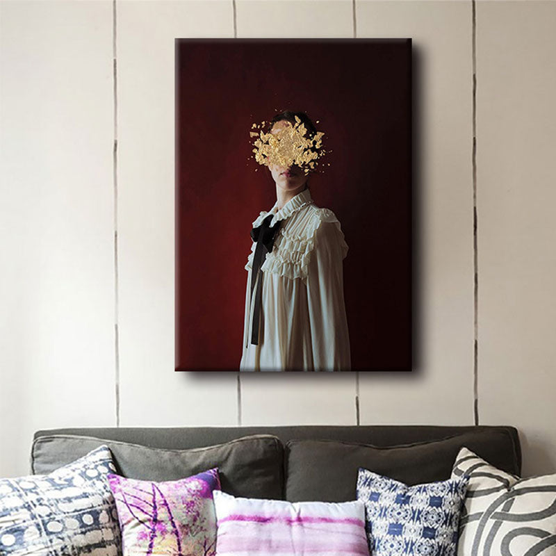 Frendorf | Schöne Frau und Blumen Leinwandkunst für Schlafzimmer Figuren Druck Wanddekoration in Rot