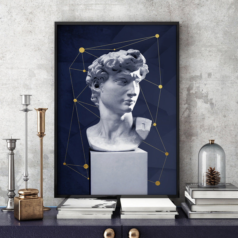 Frendorf | Vintage Figurine Wandkunst Blau und Weiß Texturiertes Leinwanddruck für Hausinterieur