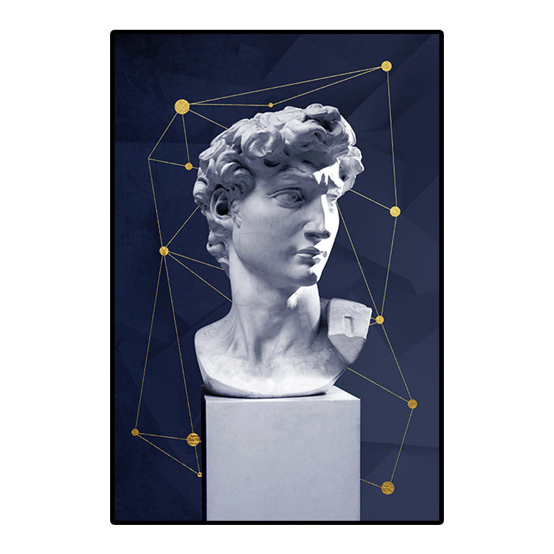 Frendorf | Vintage Figurine Wandkunst Blau und Weiß Texturiertes Leinwanddruck für Hausinterieur