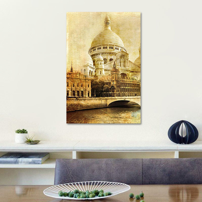 Frendorf | Global Inspirierte Schloss Wandkunst Braune Wohnzimmer Leinwand, Texturierte Oberfläche