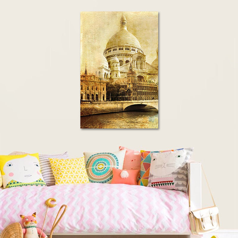 Frendorf | Global Inspirierte Schloss Wandkunst Braune Wohnzimmer Leinwand, Texturierte Oberfläche