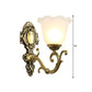 Frendorf | 1 Licht Bloom Wandlamp Vintage Messing/Beige Frosted Geribbeld Glas Wandverlichting met Gebogen Arm