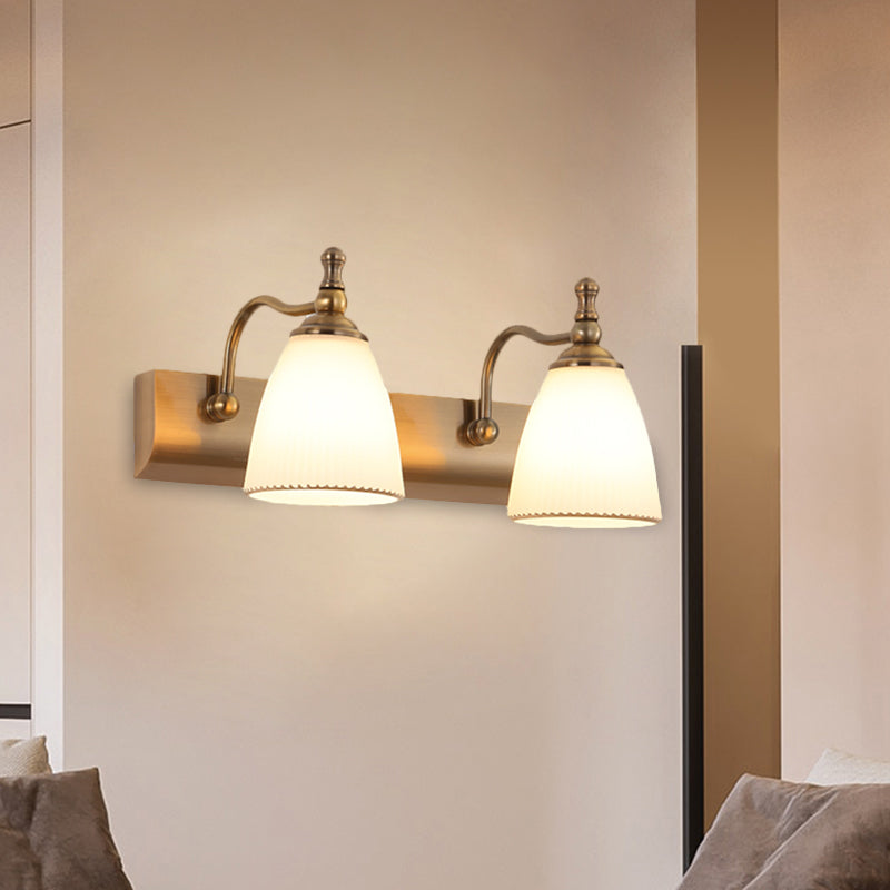 Frendorf | 1/2-Birnen Wandmontage Lampe Cottage Glockenform Frosted Glass Vanity Light Fixture in Messing