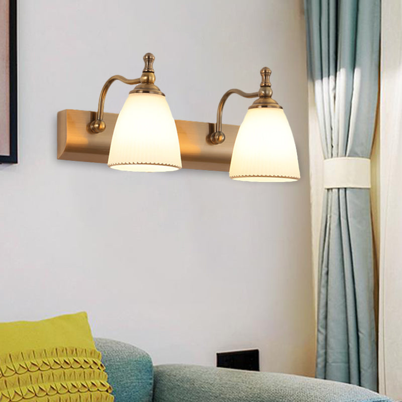 Frendorf | 1/2-Birnen Wandmontage Lampe Cottage Glockenform Frosted Glass Vanity Light Fixture in Messing