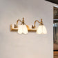 Frendorf | Weißes Glas Messing Vanity Lampe Scalloped 1/2-Licht Rustikaler Stil Wandmontage Beleuchtung mit Gebogenem Arm