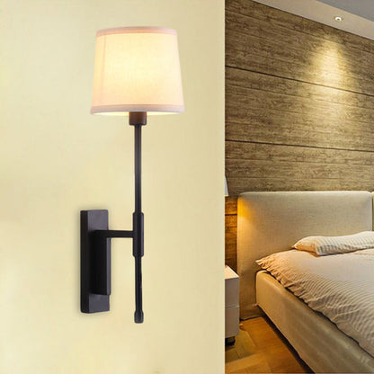 Frendorf | 1 Hoofdbuis Wandlamp Warehouse Zwart Stof Wandgemonteerde Verlichting met Rechte Hoekarm