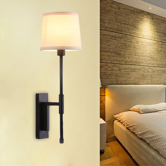 Frendorf | 1 Hoofdbuis Wandlamp Warehouse Zwart Stof Wandgemonteerde Verlichting met Rechte Hoekarm