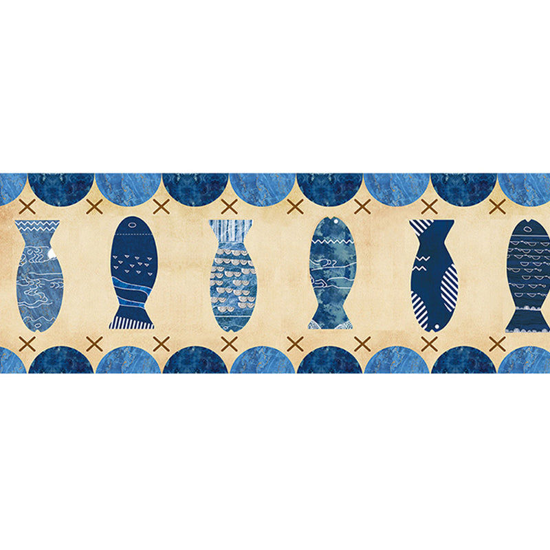 Frendorf | Plakkende Vissen Schilderen Behangrand Kinderstijl Gladde Wanddecoratie in Blauw op Bruin