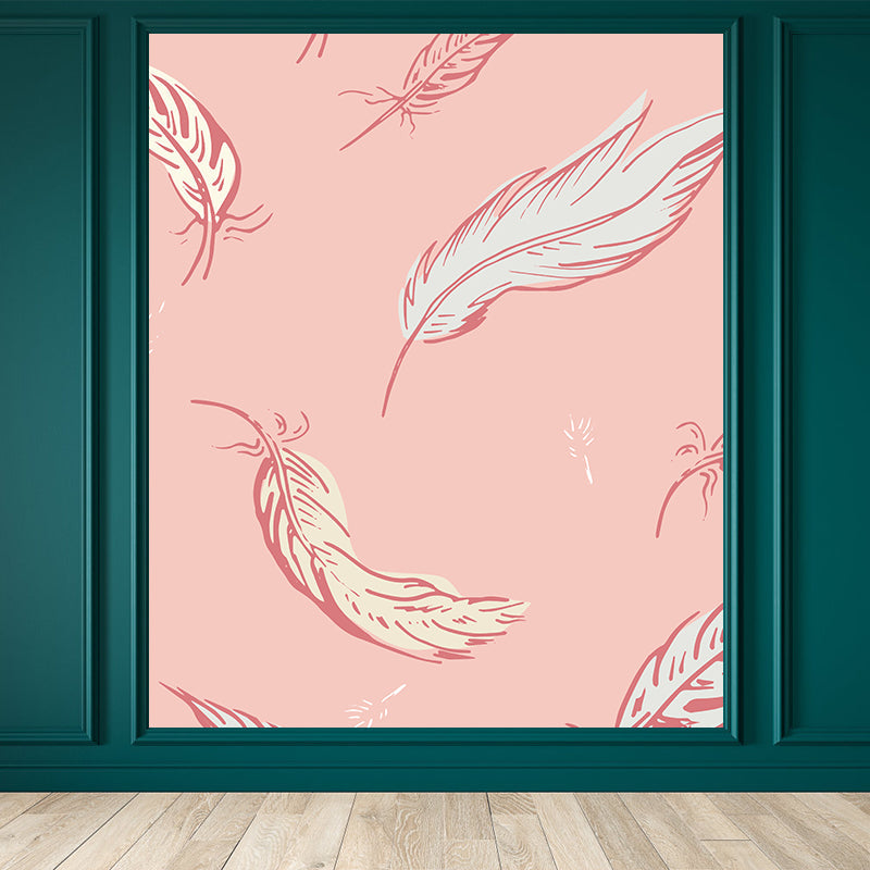 Frendorf | Natuur Vogel Veren Muurbehang Hedendaagse Non-Woven Wandbekleding in Zachte Kleur
