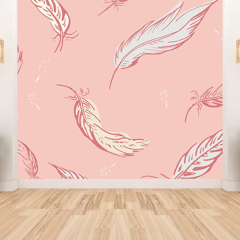 Frendorf | Natuur Vogel Veren Muurbehang Hedendaagse Non-Woven Wandbekleding in Zachte Kleur