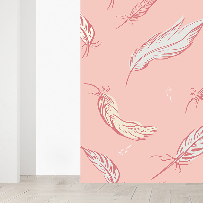 Frendorf | Natuur Vogel Veren Muurbehang Hedendaagse Non-Woven Wandbekleding in Zachte Kleur
