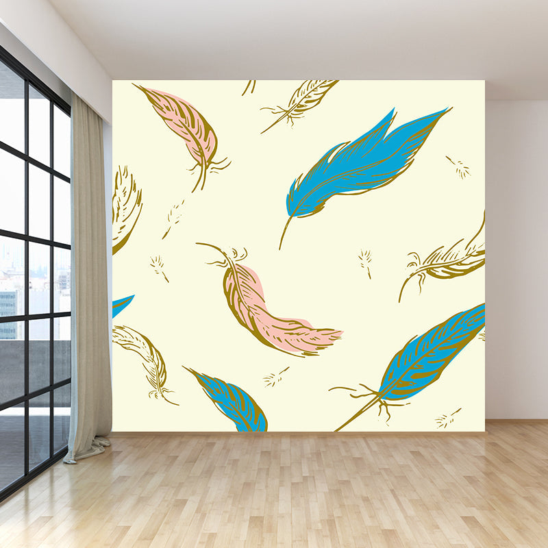 Frendorf | Natuur Vogel Veren Muurbehang Hedendaagse Non-Woven Wandbekleding in Zachte Kleur