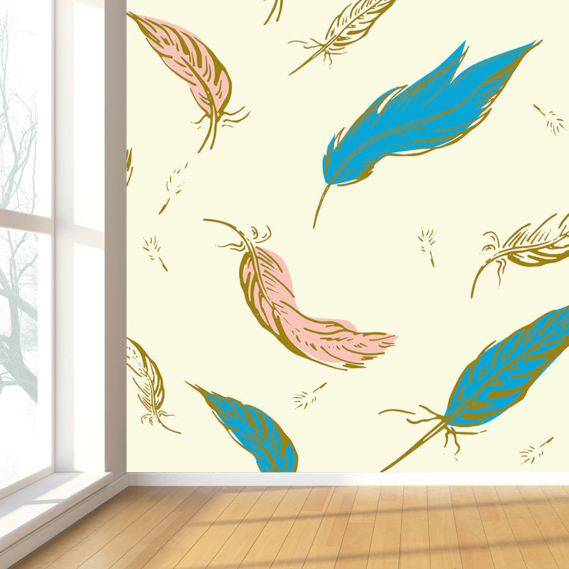 Frendorf | Natuur Vogel Veren Muurbehang Hedendaagse Non-Woven Wandbekleding in Zachte Kleur