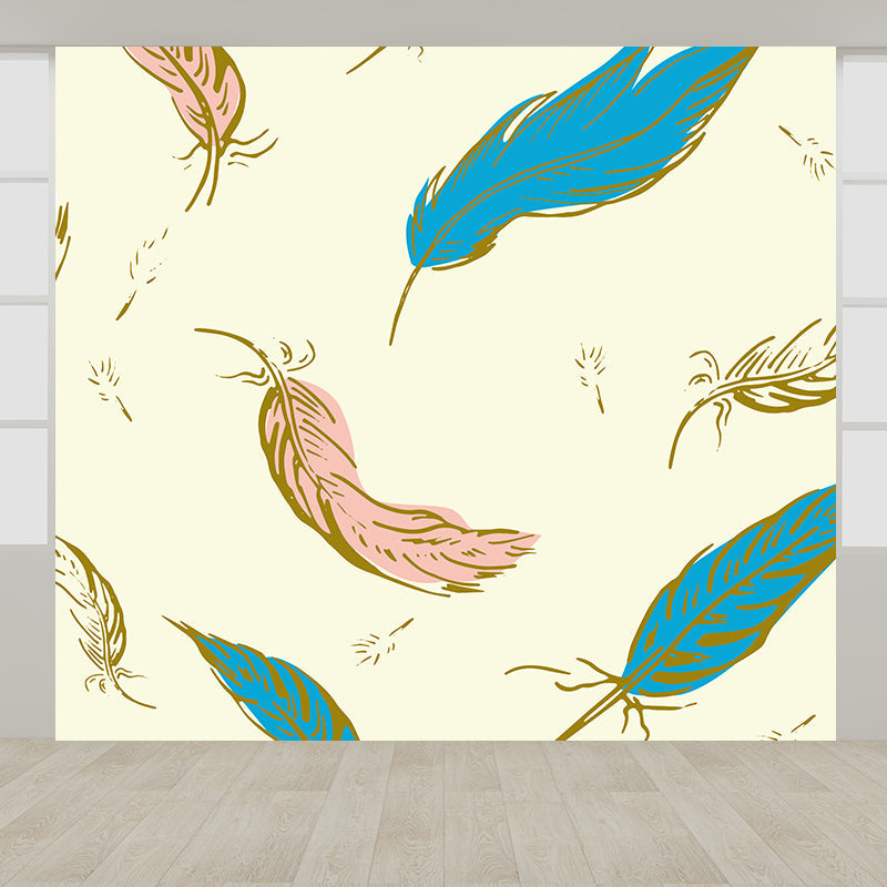 Frendorf | Natuur Vogel Veren Muurbehang Hedendaagse Non-Woven Wandbekleding in Zachte Kleur
