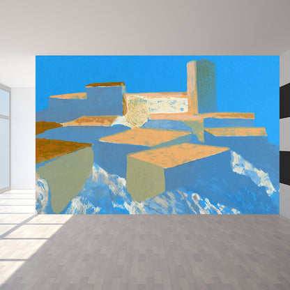 Frendorf | Hedendaagse Kunst Volwassenen Muurschildering Behang Gekleurd Blokschilderij Blauwe Wandbekleding