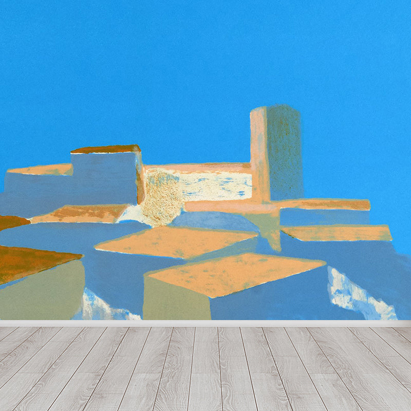 Frendorf | Hedendaagse Kunst Volwassenen Muurschildering Behang Gekleurd Blokschilderij Blauwe Wandbekleding