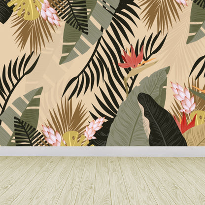 Frendorf | Bladeren en Bloemen Muurbehang Tropische Niet-Geweven Textuur Muurdecor in Groen