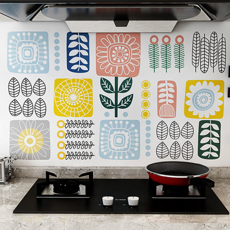 Kinderstil Sonnenblumen Tapetenpaneele Blaue Mosaikfliesen Wandkunst für die Küche, Abziehbar