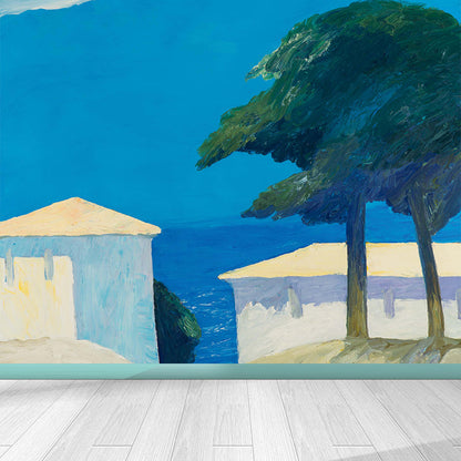 Frendorf | Blauwe Berg en Bomen Muur Decal Natuur Hedendaagse Kunst Vlekbestendige Wandbekleding