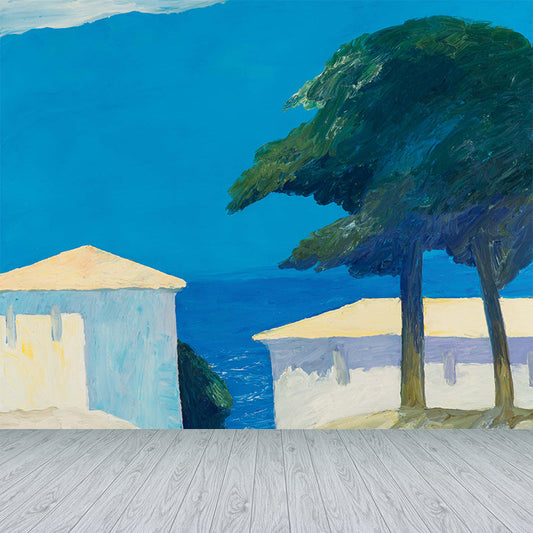 Frendorf | Blauwe Berg en Bomen Muur Decal Natuur Hedendaagse Kunst Vlekbestendige Wandbekleding