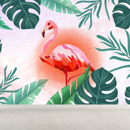 Frendorf | Tropical Leaves and Flamingo Wall Decal Red Dining Room Wall Covering, Personalized