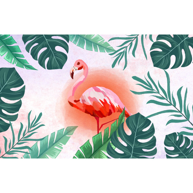 Frendorf | Tropical Leaves and Flamingo Wall Decal Red Dining Room Wall Covering, Personalized