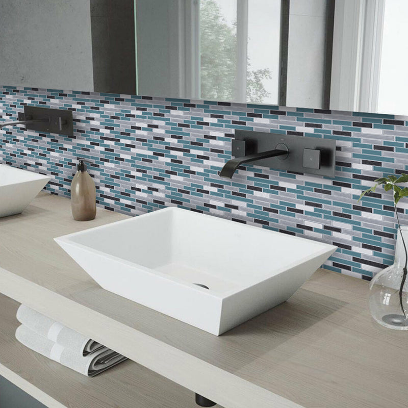 Rust Mosaikfliesen Tapetenpaneele Blau Faux-Ziegel Wandkunst für das Badezimmer, Abziehen und Paste