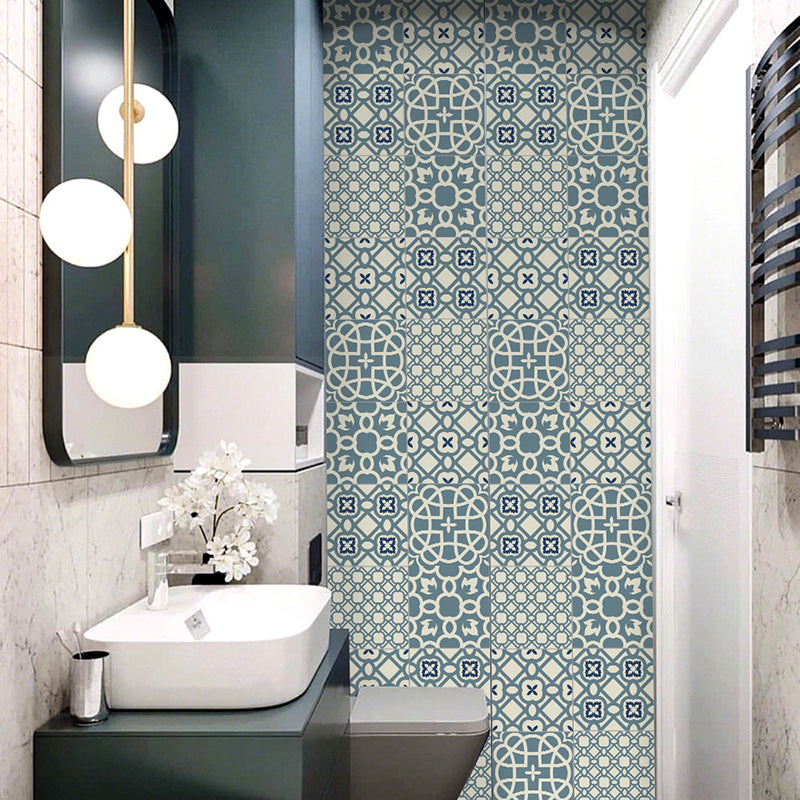 Frendorf | Geometrische Peel-Wandpaneele Boho-Chic Betoverende Bloemenprint Wandbekleding in Blauw, 3,5' x 8"