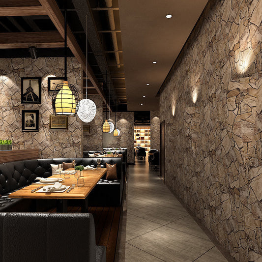 Industrielle Stein Tapetenrolle für Restaurant 33' x 17.5" Wandverkleidung in Braun, selbstklebend