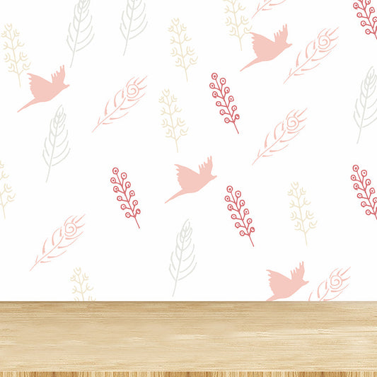 Frendorf | Giant Contemporary Wandtapete in hellen Farben Vögel und Federn Wanddekoration, maßgefertigter Druck