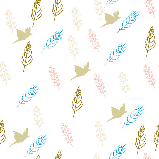 Frendorf | Giant Contemporary Wandtapete in hellen Farben Vögel und Federn Wanddekoration, maßgefertigter Druck