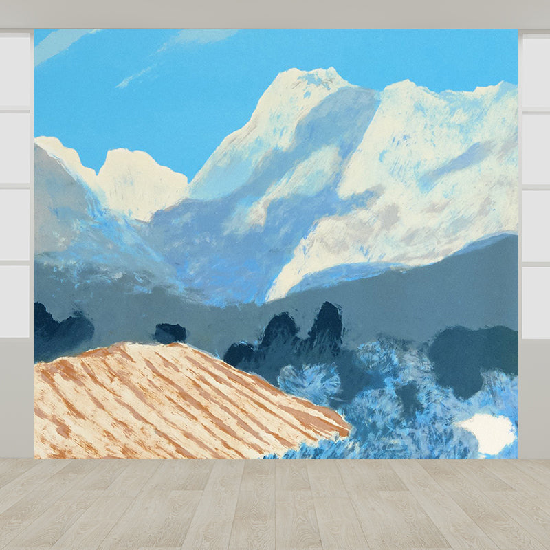 Frendorf | Zeitgenössische Künstlerische Massiv Wandmural Blau Frühling Feld Landschaft Wandverkleidung